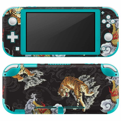 igsticker Nintendo Switch Lite 専用 デザインスキンシール 全面 ニンテンドー スイッチ ライト 専用 ゲーム機 カバー アクセサリー フィルム ステッカー エアフリー 008675 日本語・和柄 和風 和柄 虎 龍 黒 ブラック