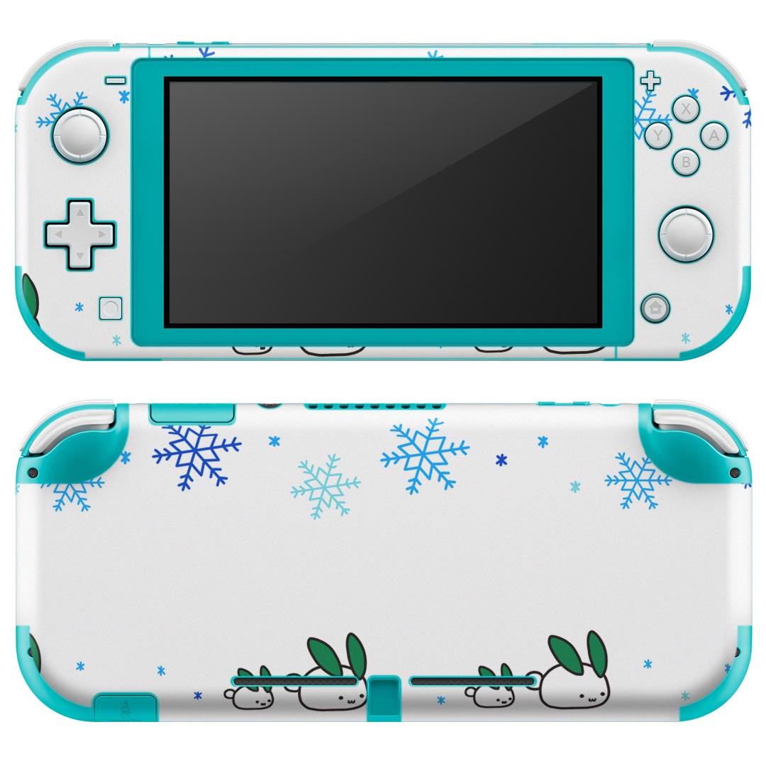 igsticker Nintendo Switch Lite 専用 デザインスキンシール 全面 ニンテンドー スイッチ ライト 専用 ゲーム機 カバー アクセサリー フィルム ステッカー エアフリー 008682 冬 雪 うさぎ 猫 結晶