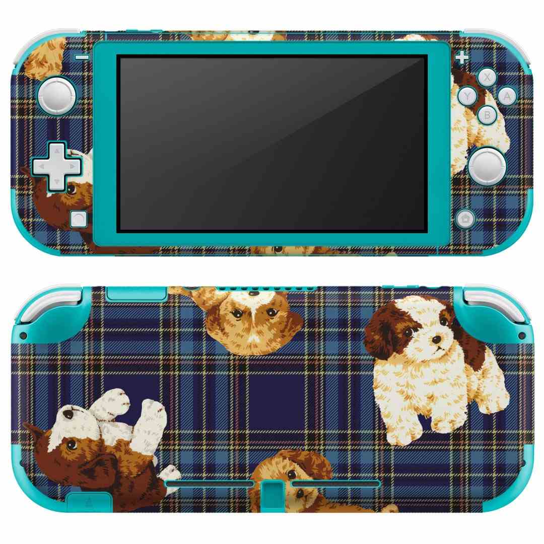 igsticker Nintendo Switch Lite 専用 デザインスキンシール 全面 ニンテンドー スイッチ ライト 専用 ゲーム機 カバー アクセサリー フィルム ステッカー エアフリー 008723 青 ブルー チェック 犬