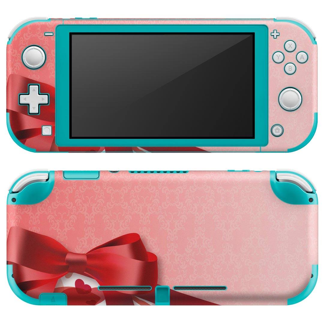 igsticker Nintendo Switch Lite 専用 デザインスキンシール 全面 ニンテンドー スイッチ ライト 専用 ゲーム機 カバー アクセサリー フィルム ステッカー エアフリー 008844 赤　レッド　リボン　ハート