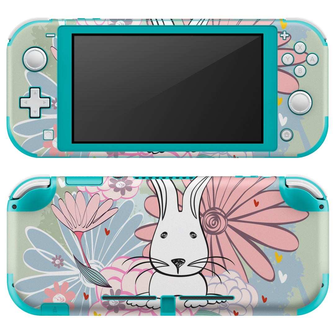 igsticker Nintendo Switch Lite 専用 デザインスキンシール 全面 ニンテンドー スイッチ ライト 専用 ゲーム機 カバー アクセサリー フィルム ステッカー エアフリー 008859 イラスト 花 ウサギ