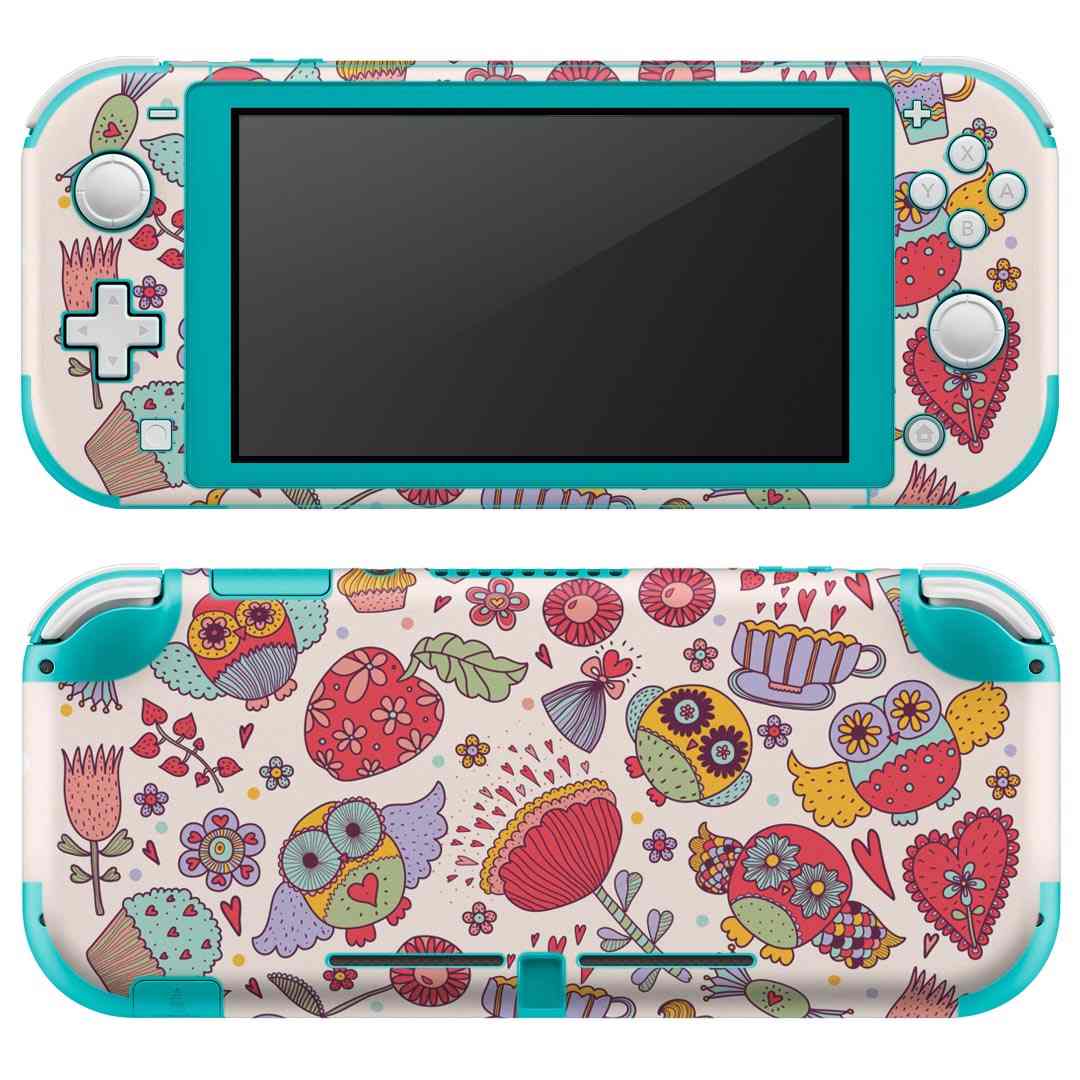 igsticker Nintendo Switch Lite 専用 デザインスキンシール 全面 ニンテンドー スイッチ ライト 専用 ゲーム機 カバー アクセサリー フィルム ステッカー エアフリー 008887 イラスト ピンク フクロウ ハート
