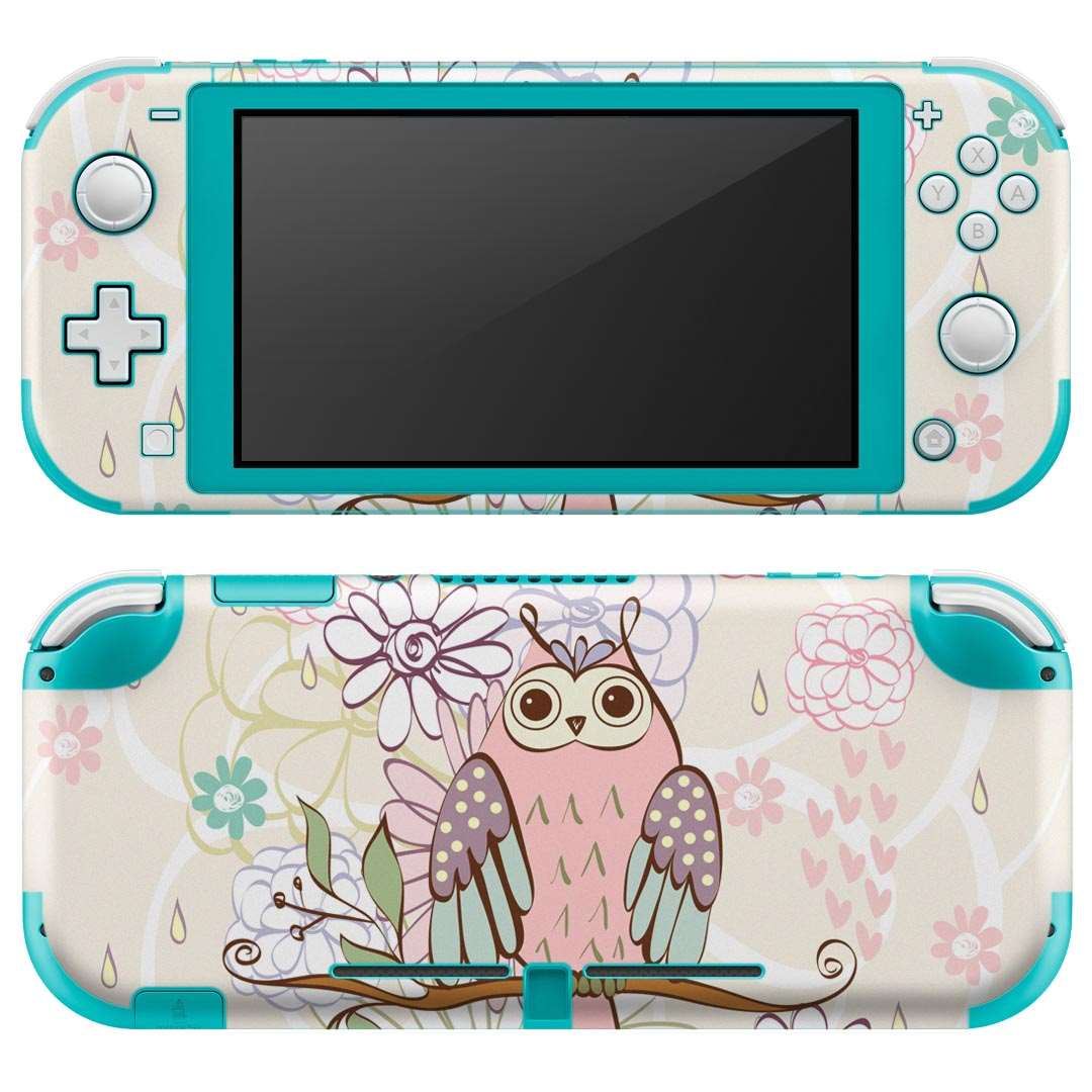 igsticker Nintendo Switch Lite 専用 デザインスキンシール 全面 ニンテンドー スイッチ ライト 専用 ゲーム機 カバー アクセサリー フィルム ステッカー エアフリー 008898 花　　ピンク　フクロウ