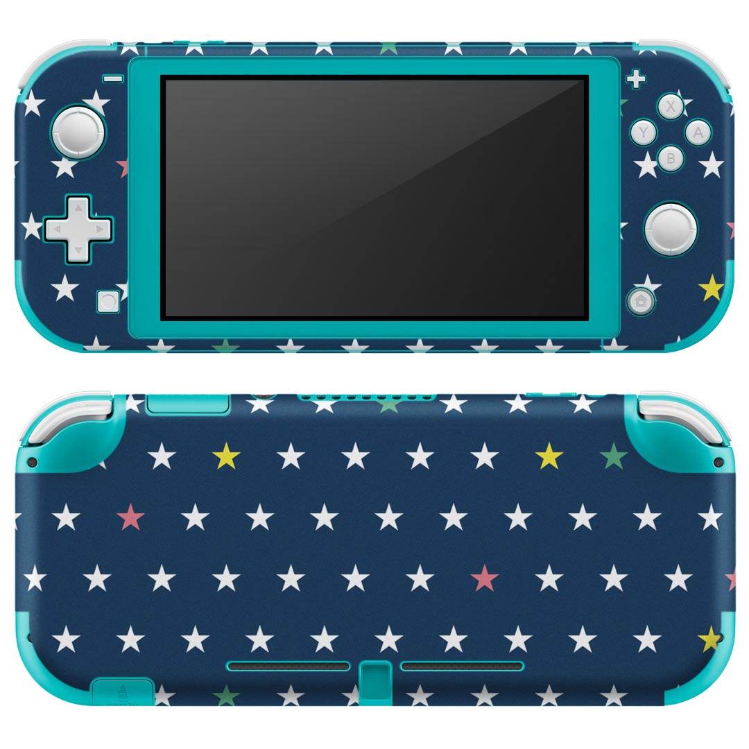 igsticker Nintendo Switch Lite 専用 デザインスキンシール 全面 ニンテンドー スイッチ ライト 専用 ゲーム機 カバー アクセサリー フィルム ステッカー エアフリー 008900 星　スター　紺　カラフル　模様