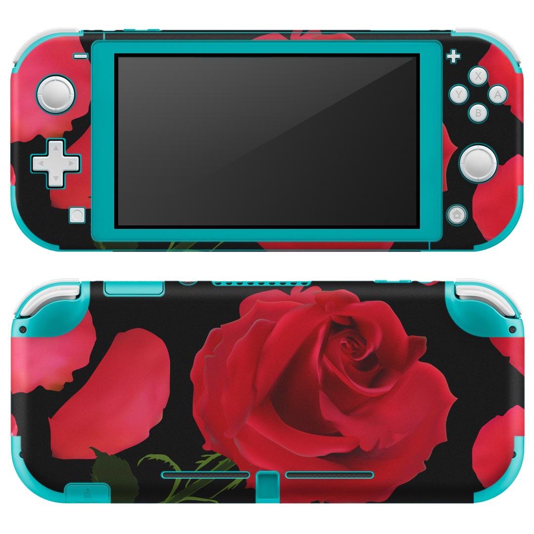 igsticker Nintendo Switch Lite 専用 デザインスキンシール 全面 ニンテンドー スイッチ ライト 専用 ゲーム機 カバー アクセサリー フィルム ステッカー エアフリー 008906 　花　薔薇　赤　レッド