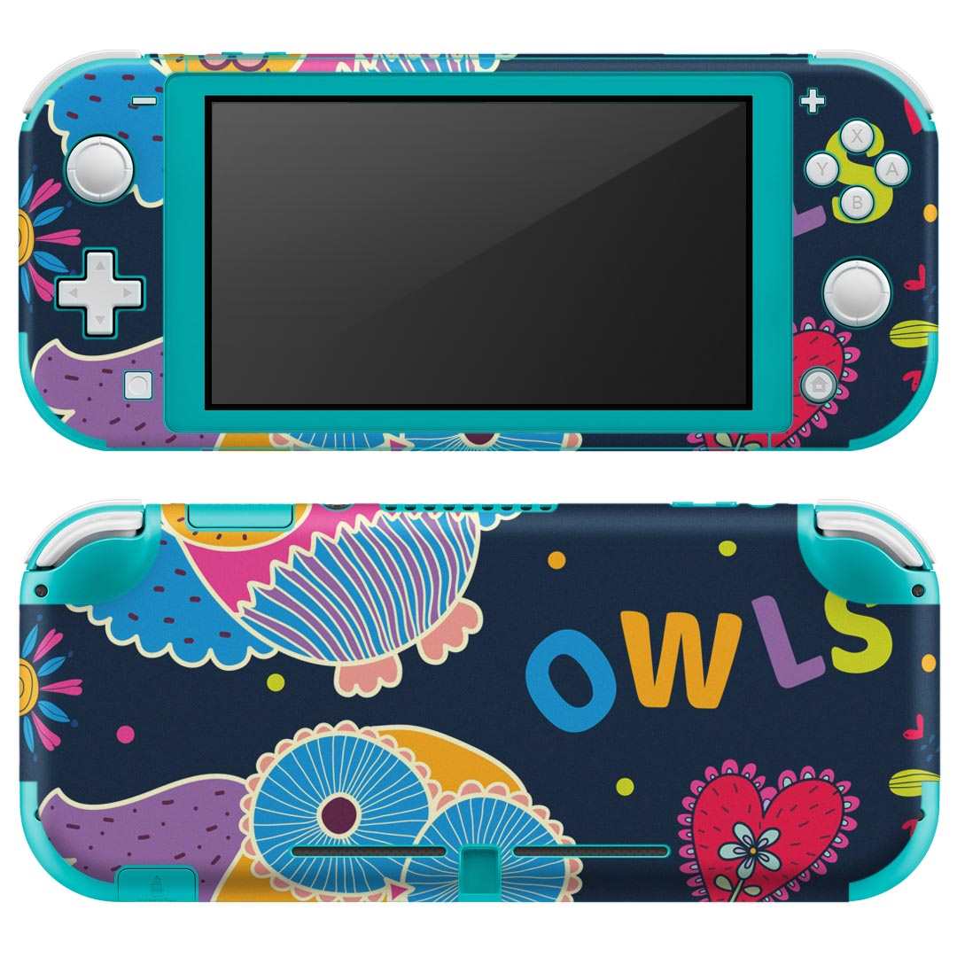igsticker Nintendo Switch Lite 専用 デザインスキンシール 全面 ニンテンドー スイッチ ライト 専用 ゲーム機 カバー アクセサリー フィルム ステッカー エアフリー 008907 フクロウ　カラフル　イラスト