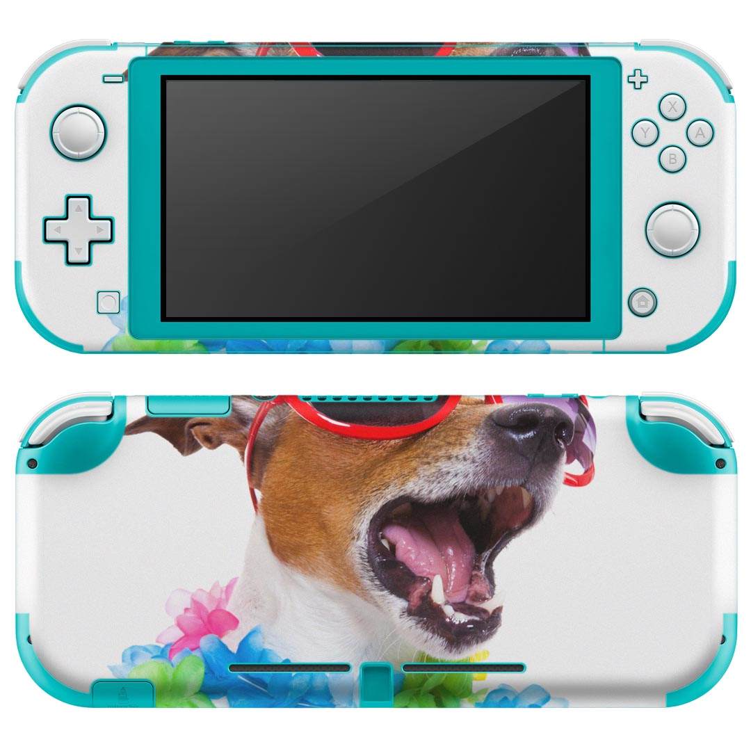 igsticker Nintendo Switch Lite 専用 デザインスキンシール 全面 ニンテンドー スイッチ ライト 専用 ゲーム機 カバー アクセサリー フィルム ステッカー エアフリー 008914 写真　カラフル　犬　夏
