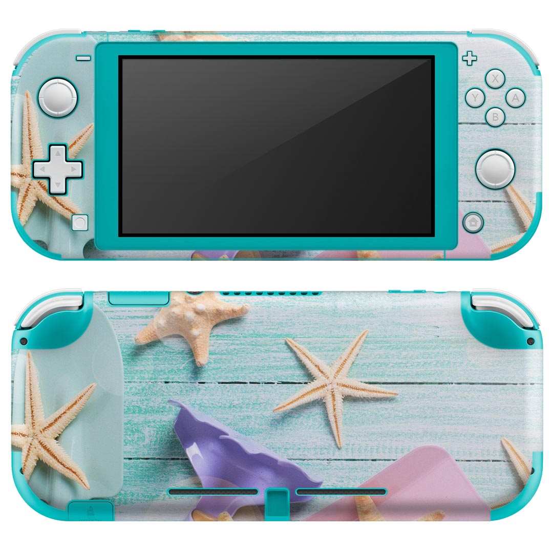 igsticker Nintendo Switch Lite 専用 デザインスキンシール 全面 ニンテンドー スイッチ ライト 専用 ゲーム機 カバー アクセサリー フィルム ステッカー エアフリー 008922 写真　夏　ヒトデ