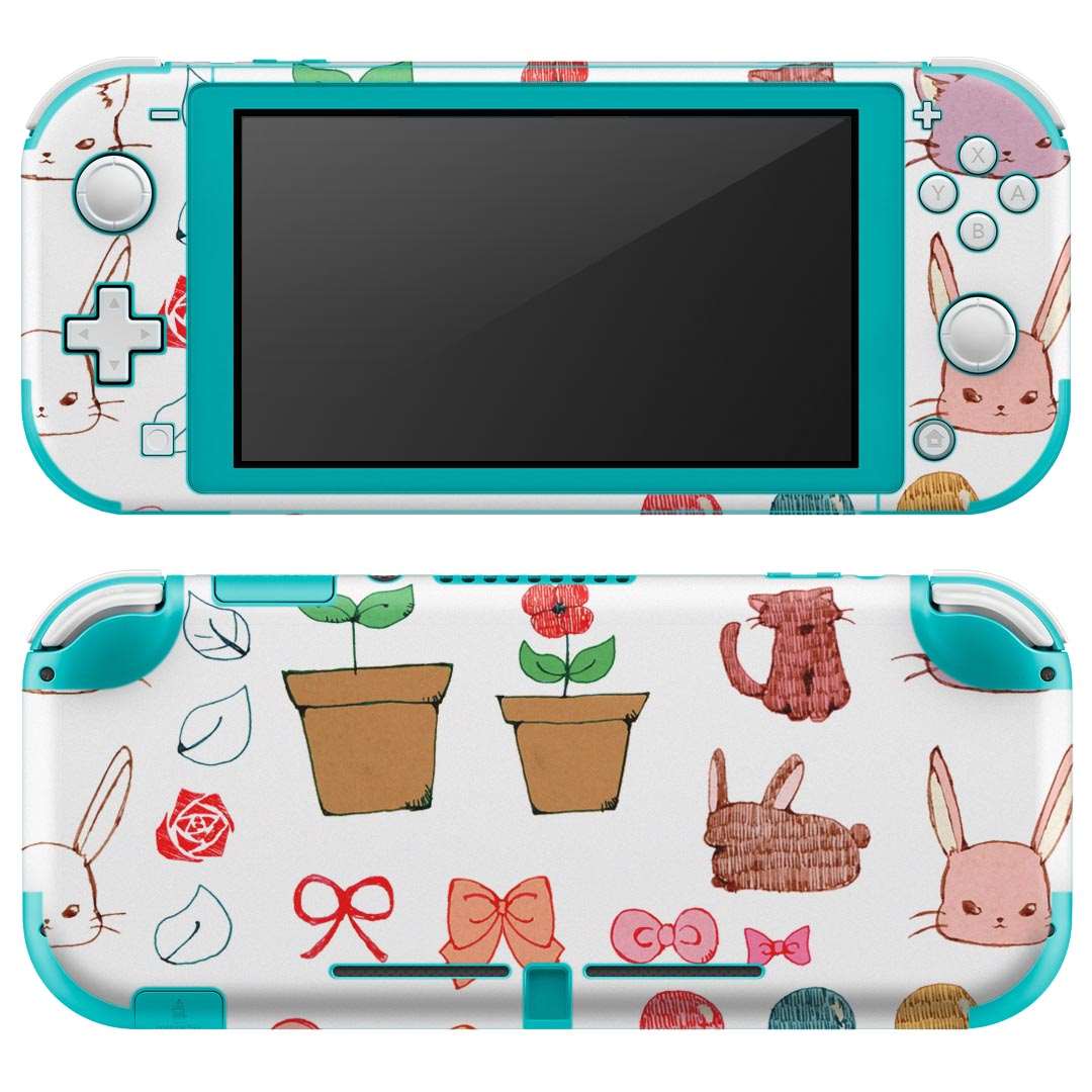 igsticker Nintendo Switch Lite 専用 デザインスキンシール 全面 ニンテンドー スイッチ ライト 専用 ゲーム機 カバー アクセサリー フィルム ステッカー エアフリー 009423 動物　猫　鳥　リボン