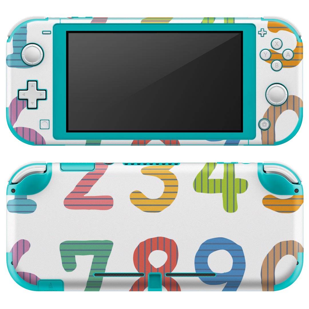 igsticker Nintendo Switch Lite 専用 デザインスキンシール 全面 ニンテンドー スイッチ ライト 専用 ゲーム機 カバー アクセサリー フィルム ステッカー エアフリー 009477 数字　カラフル　ボーダー
