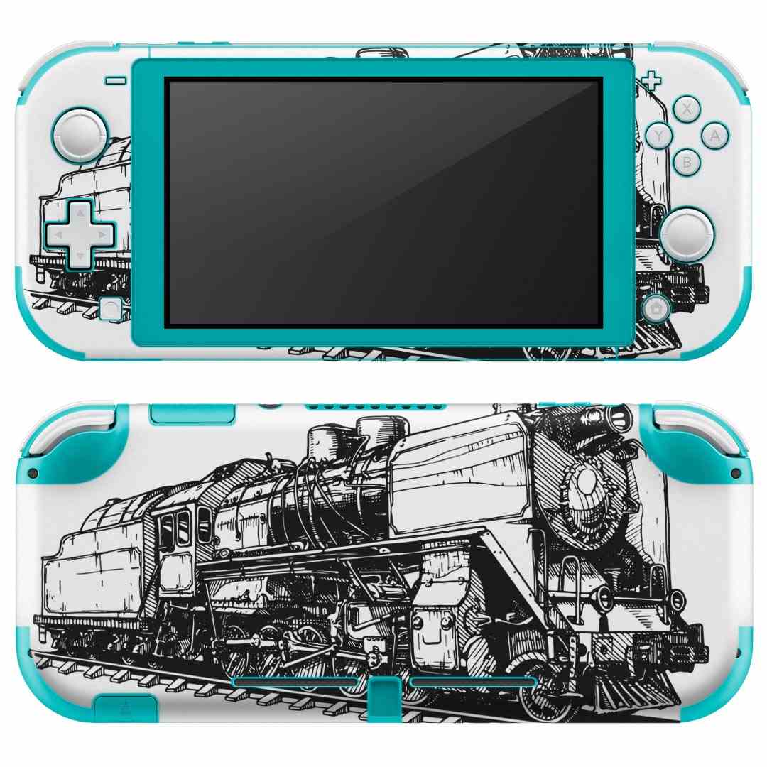 igsticker Nintendo Switch Lite 専用 デザインスキンシール 全面 ニンテンドー スイッチ ライト 専用 ゲーム機 カバー アクセサリー フィルム ステッカー エアフリー 009544 乗り物 電車 モノクロ