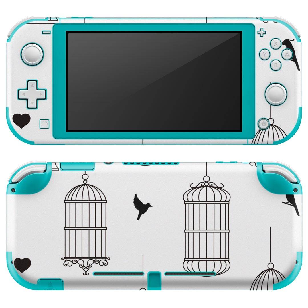 igsticker Nintendo Switch Lite 専用 デザインスキンシール 全面 ニンテンドー スイッチ ライト 専用 ゲーム機 カバー アクセサリー フィルム ステッカー エアフリー 009570 鳥　ハート　白　黒
