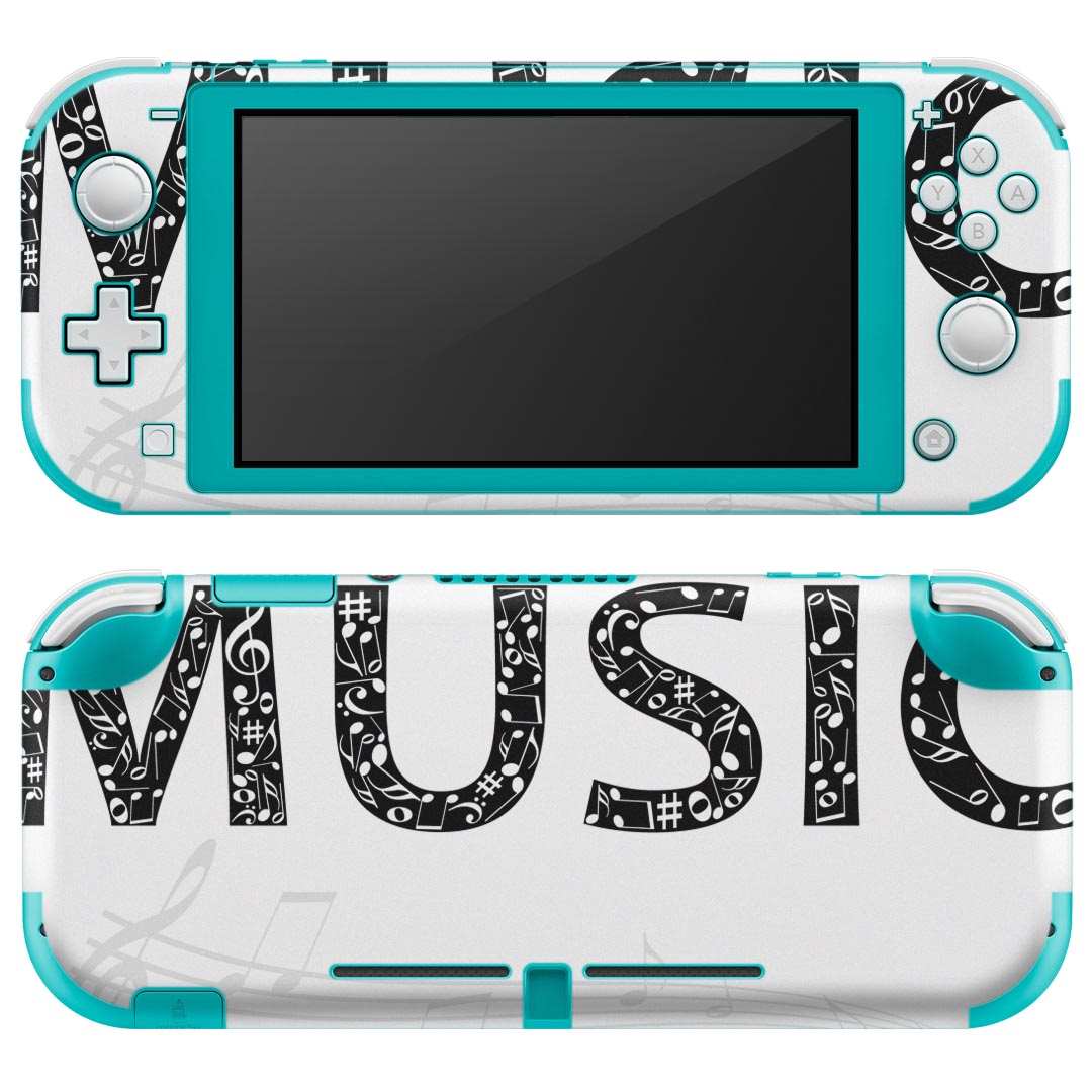 igsticker Nintendo Switch Lite 専用 デザインスキンシール 全面 ニンテンドー スイッチ ライト 専用 ゲーム機 カバー アクセサリー フィルム ステッカー エアフリー 010020 音楽 音符 英語 白 黒