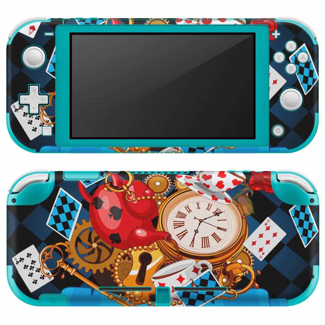 igsticker Nintendo Switch Lite 専用 デザインスキンシール 全面 ニンテンドー スイッチ ライト 専用 ゲーム機 カバー アクセサリー フィルム ステッカー エアフリー 010293 トランプ　童話　時計