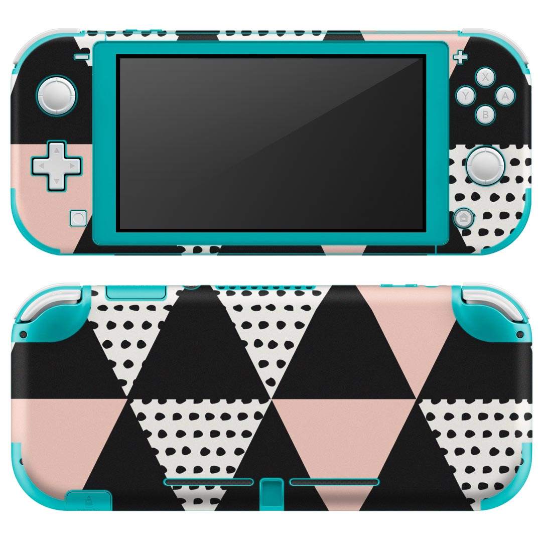 igsticker Nintendo Switch Lite 専用 デザインスキンシール 全面 ニンテンドー スイッチ ライト 専用 ゲーム機 カバー アクセサリー フィルム ステッカー エアフリー 010363 模様　水玉　黒　ピンク