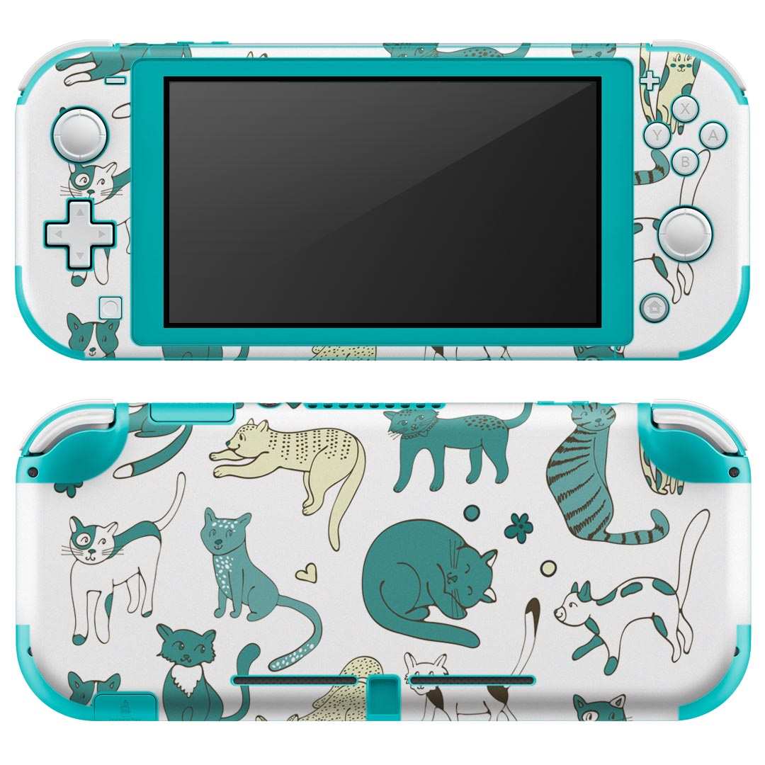 igsticker Nintendo Switch Lite 専用 デザインスキンシール 全面 ニンテンドー スイッチ ライト 専用 ゲーム機 カバー アクセサリー フィルム ステッカー エアフリー 010399 動物　猫　緑