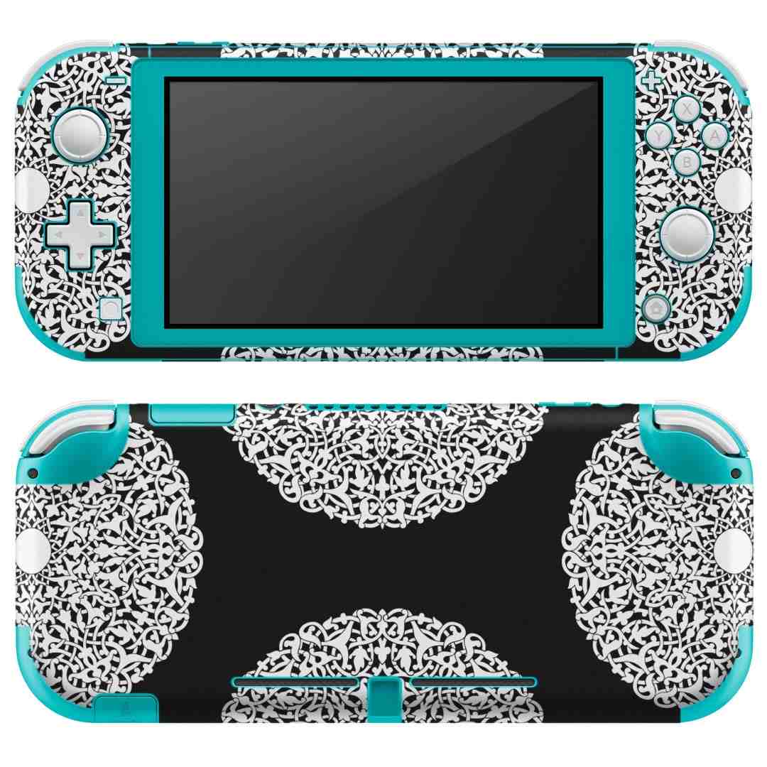 igsticker Nintendo Switch Lite 専用 デザインスキンシール 全面 ニンテンドー スイッチ ライト 専用 ゲーム機 カバー アクセサリー フィルム ステッカー エアフリー 010447 　レース　黒