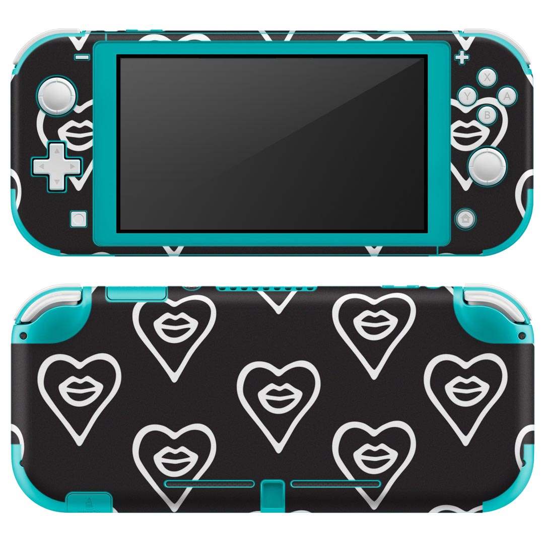 igsticker Nintendo Switch Lite 専用 デザインスキンシール 全面 ニンテンドー スイッチ ライト 専用 ゲーム機 カバー アクセサリー フィルム ステッカー エアフリー 010523 くちびる 白 黒