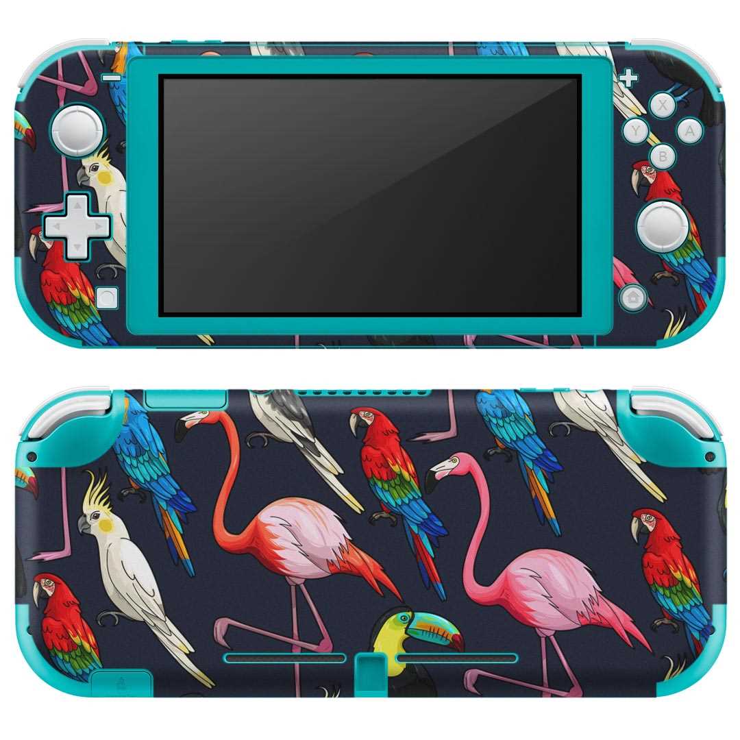 igsticker Nintendo Switch Lite 専用 デザインスキンシール 全面 ニンテンドー スイッチ ライト 専用 ゲーム機 カバー アクセサリー フィルム ステッカー エアフリー 010546 鳥　インコ　フラミンゴ