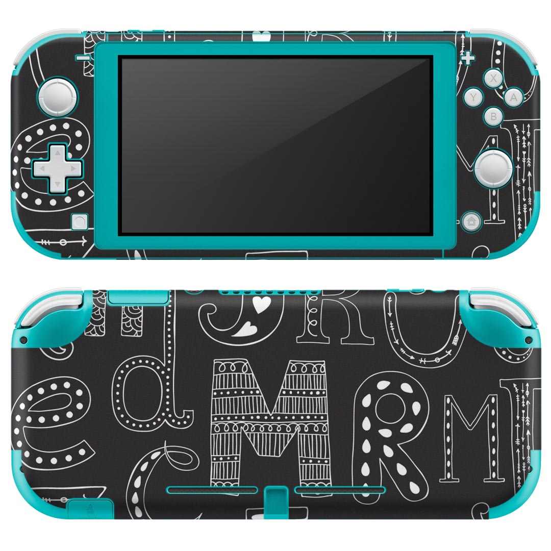 igsticker Nintendo Switch Lite 専用 デザインスキンシール 全面 ニンテンドー スイッチ ライト 専用 ゲーム機 カバー アクセサリー フィルム ステッカー エアフリー 010551 アルファベット　英語　黒