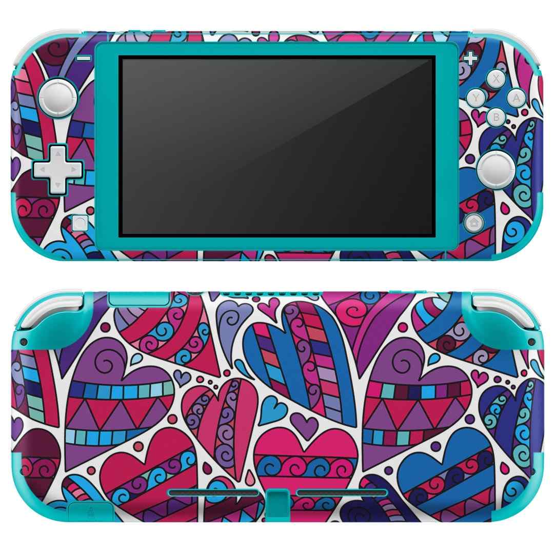 igsticker Nintendo Switch Lite 専用 デザインスキンシール 全面 ニンテンドー スイッチ ライト 専用 ゲーム機 カバー アクセサリー フィルム ステッカー エアフリー 010580 ハート ピンク 紫