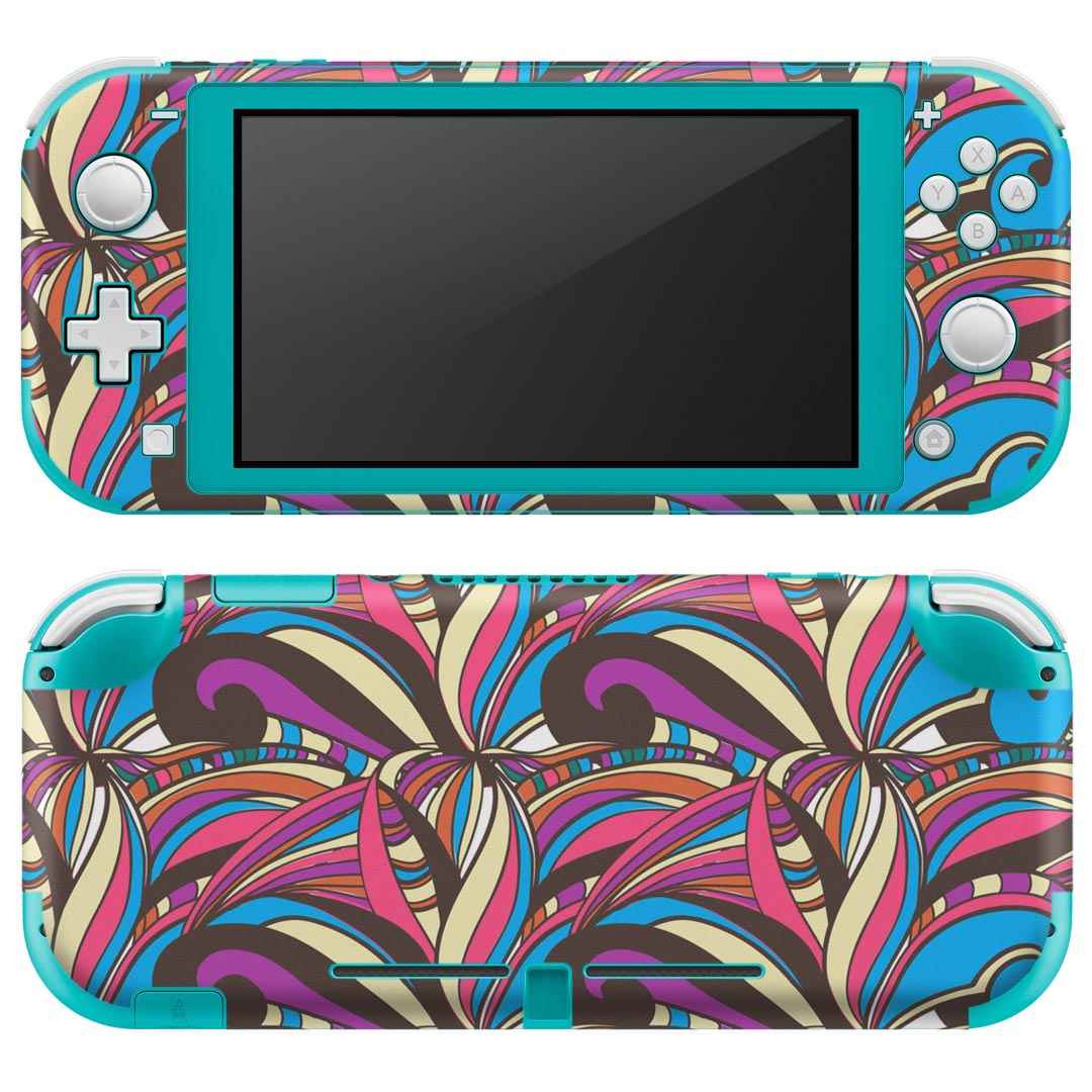 製品名 Nintendo Switch Lite専用 デザインスキンシール セット内容 Nintendo Switch Lite本体用スキンシール（裏表）各1枚 ※液晶側シールは2パーツに分かれていますニンテンドースイッチライト専用です。据え置き機のSwitch本体やJoyコンには対応していません。 商品特徴 3M社製の再剥離性シートを素材に採用し、細かな位置調整がしやすく貼り直しが容易です。また、エアフリーでもありますので気泡が簡単に逃げるので、キレイに貼ることができます。専用の業務プリンターを使い、商品画像と遜色のない美しい印刷仕上がり。 注意事項 画像はサンプルですので、ご覧の環境によっては多少色味に違いを感じる場合がございます。 イメージと違った、モニターと色味が異なるという理由での交換や返金はご対応出来かねます。スキンシールのみの販売で、ニンテンドースイッチ本体などは付属しません。シワができた場合、ドライヤーなどで軽く温め、外側に向けてシワを伸ばすように貼ってください。初回貼付時の位置調整や貼り直しは可能ですが、しっかりと押し付けて接着させた後の再剥離、再利用は保証しておりません。また接着部に油分や汚れが付着しますと角の部分は剥がれやすくなりますので、貼付時はあまり触れないようにご注意ください。無地のセミグロスシートにデザインをプリントした商品で、デコなどの加工はございません。 凹凸や光沢があるように見えたり布地や金属を素材にしたように見える商品もありますが、デザインの図版によるものです。印刷時に微妙な画像のズレが生じる場合がございます。ご注文後に1点1点制作する受注生産品の為、不良品以外のご返品や交換は固くお断りします。 商品発送 完全受注生産のハンドメイド商品となりますので、既製品と比べて発送までお時間を頂いています。 基本的に決済確認後2?3営業日、最大で10営業日での発送となります。繁忙期や休業日明けの場合はさらに時間がかかる場合があります。 その際には別途メールにてご連絡致します。メール便の場合、発送日から到着までに2?4日ほどかかる場合が多く、紛失などの保障もご対応できかねます。あらかじめご了承下さい。