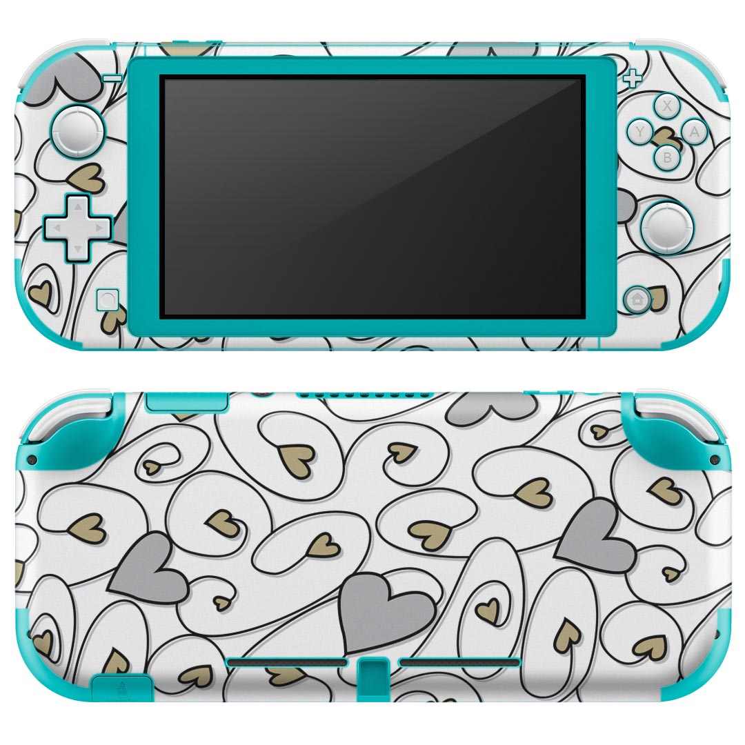 igsticker Nintendo Switch Lite 専用 デザインスキンシール 全面 ニンテンドー スイッチ ライト 専用 ゲーム機 カバー アクセサリー フィルム ステッカー エアフリー 010634 ハート　白　グレー