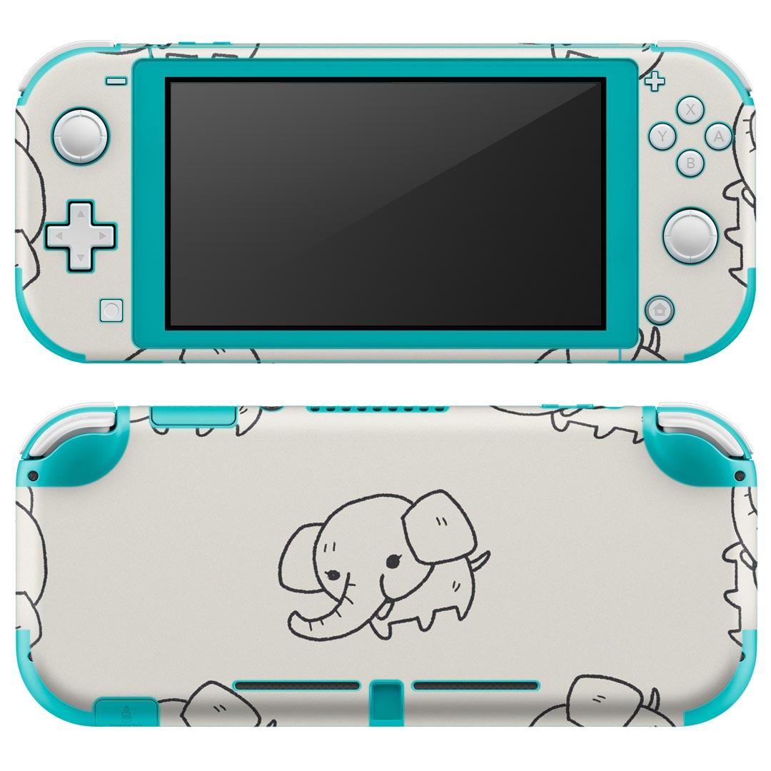 igsticker Nintendo Switch Lite 専用 デザインスキンシール 全面 ニンテンドー スイッチ ライト 専用 ゲーム機 カバー アクセサリー フィルム ステッカー エアフリー 010702 ぞう　動物　白　黒