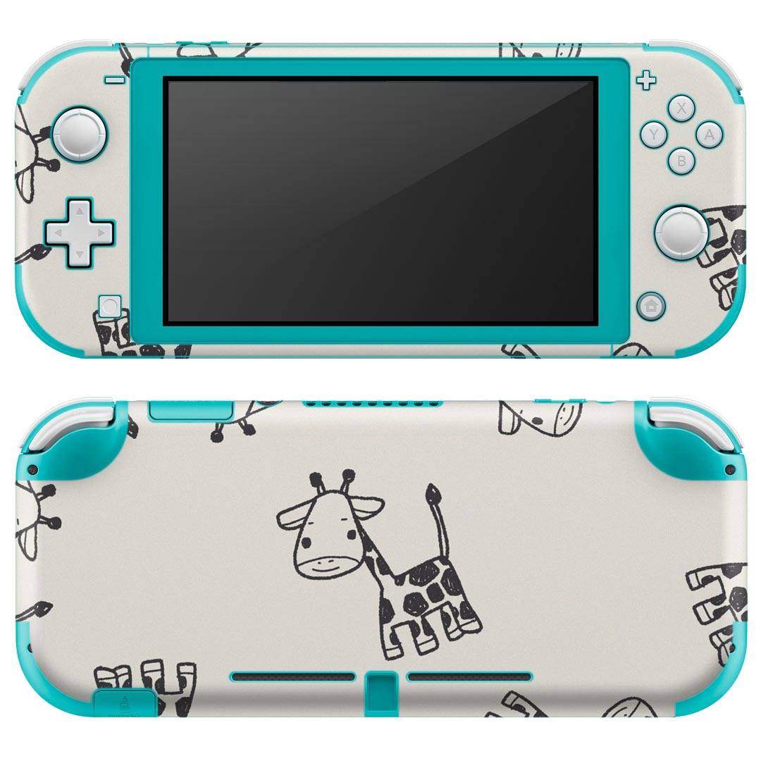 igsticker Nintendo Switch Lite 専用 デザインスキンシール 全面 ニンテンドー スイッチ ライト 専用 ゲーム機 カバー アクセサリー フィルム ステッカー エアフリー 010703 きりん　動物　白　黒