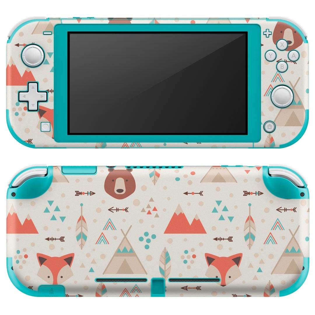 igsticker Nintendo Switch Lite 専用 デザインスキンシール 全面 ニンテンドー スイッチ ライト 専用 ゲーム機 カバー アクセサリー フィルム ステッカー エアフリー 010722 動物　きつね　イラスト　くま