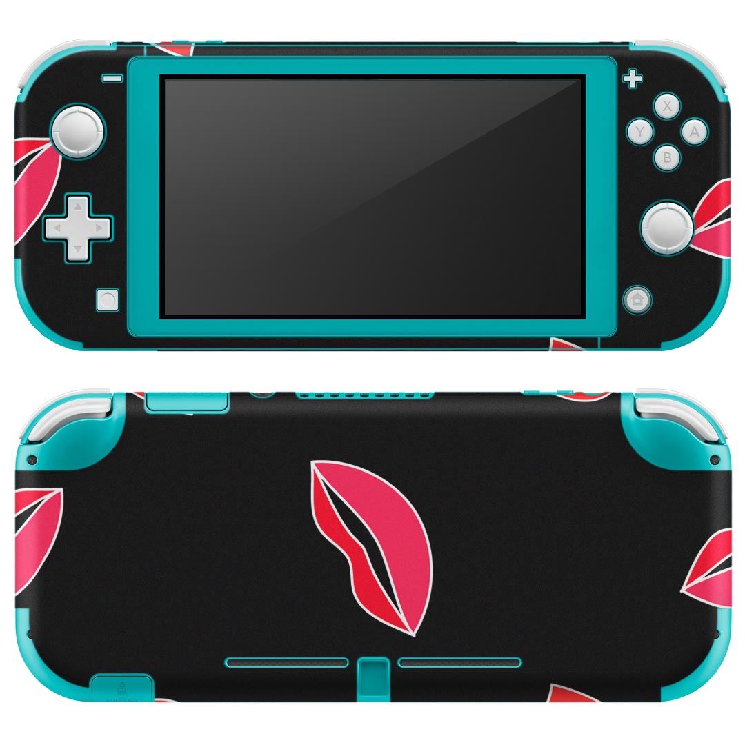 igsticker Nintendo Switch Lite 専用 デザインスキンシール 全面 ニンテンドー スイッチ ライト 専用 ゲーム機 カバー アクセサリー フィルム ステッカー エアフリー 010727 ハート　唇　黒