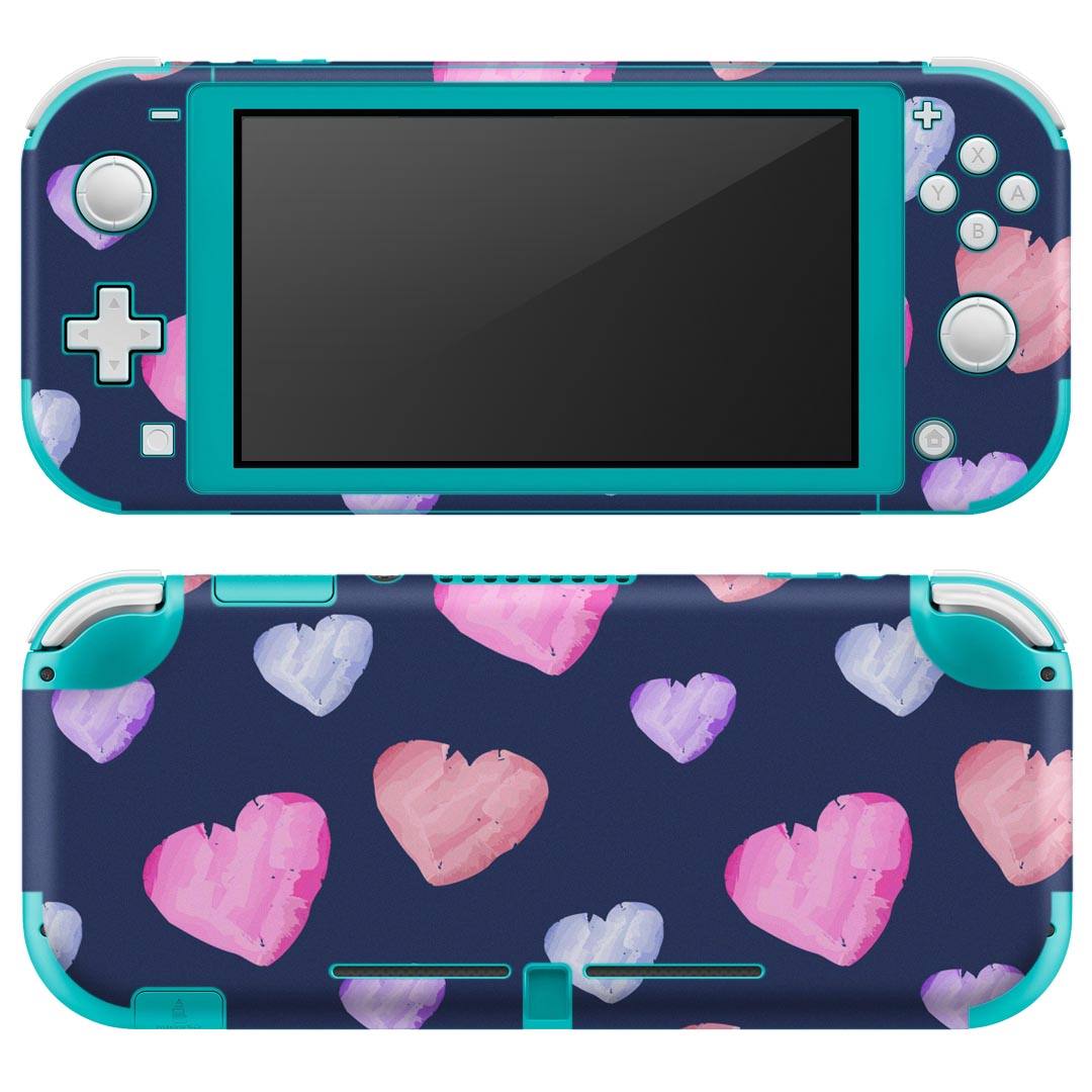 igsticker Nintendo Switch Lite 専用 デザインスキンシール 全面 ニンテンドー スイッチ ライト 専用 ゲーム機 カバー アクセサリー フィルム ステッカー エアフリー 010745 色彩 ハート ピンク 紫