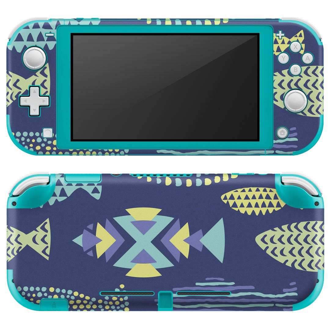igsticker Nintendo Switch Lite 専用 デザインスキンシール 全面 ニンテンドー スイッチ ライト 専用 ゲーム機 カバー アクセサリー フィルム ステッカー エアフリー 010782 魚　シルエット　青
