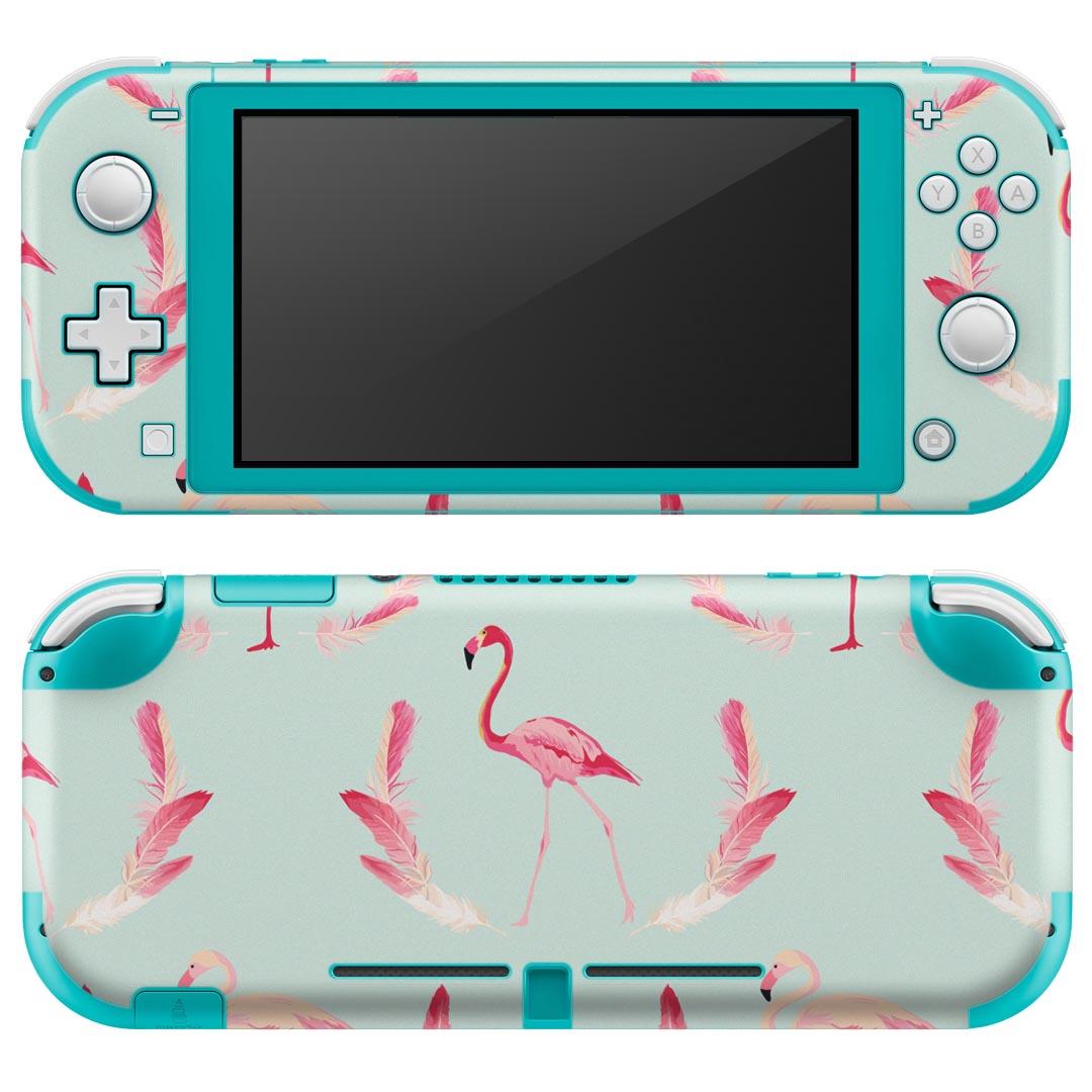 igsticker Nintendo Switch Lite 専用 デザインスキンシール 全面 ニンテンドー スイッチ ライト 専用 ゲーム機 カバー アクセサリー フィルム ステッカー エアフリー 010947 フラミンゴ　羽根　ピンク