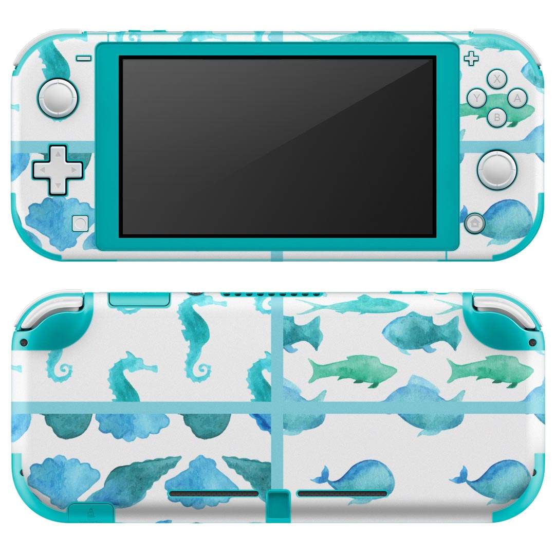 igsticker Nintendo Switch Lite 専用 デザインスキンシール 全面 ニンテンドー スイッチ ライト 専用 ゲーム機 カバー アクセサリー フィルム ステッカー エアフリー 010981 海　タツノオトシゴ　緑