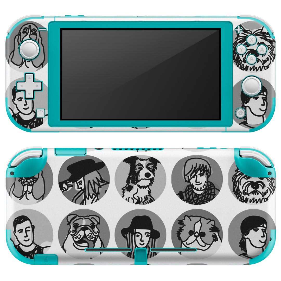 igsticker Nintendo Switch Lite 専用 デザインスキンシール 全面 ニンテンドー スイッチ ライト 専用 ゲーム機 カバー アクセサリー フィルム ステッカー エアフリー 010984 人物　犬　イラスト