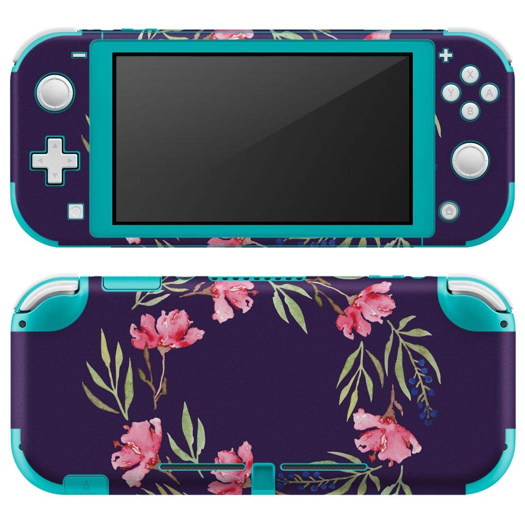 igsticker Nintendo Switch Lite 専用 デザインスキンシール 全面 ニンテンドー スイッチ ライト 専用 ゲーム機 カバー アクセサリー フィルム ステッカー エアフリー 011059 花　水彩　紫