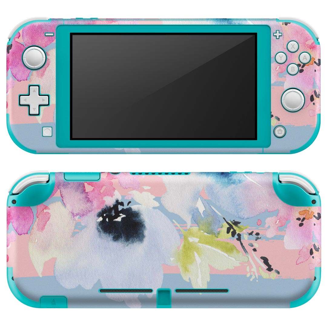 igsticker Nintendo Switch Lite 専用 デザインスキンシール 全面 ニンテンドー スイッチ ライト 専用 ゲーム機 カバー アクセサリー フィルム ステッカー エアフリー 011112 花 水彩 ボーダー