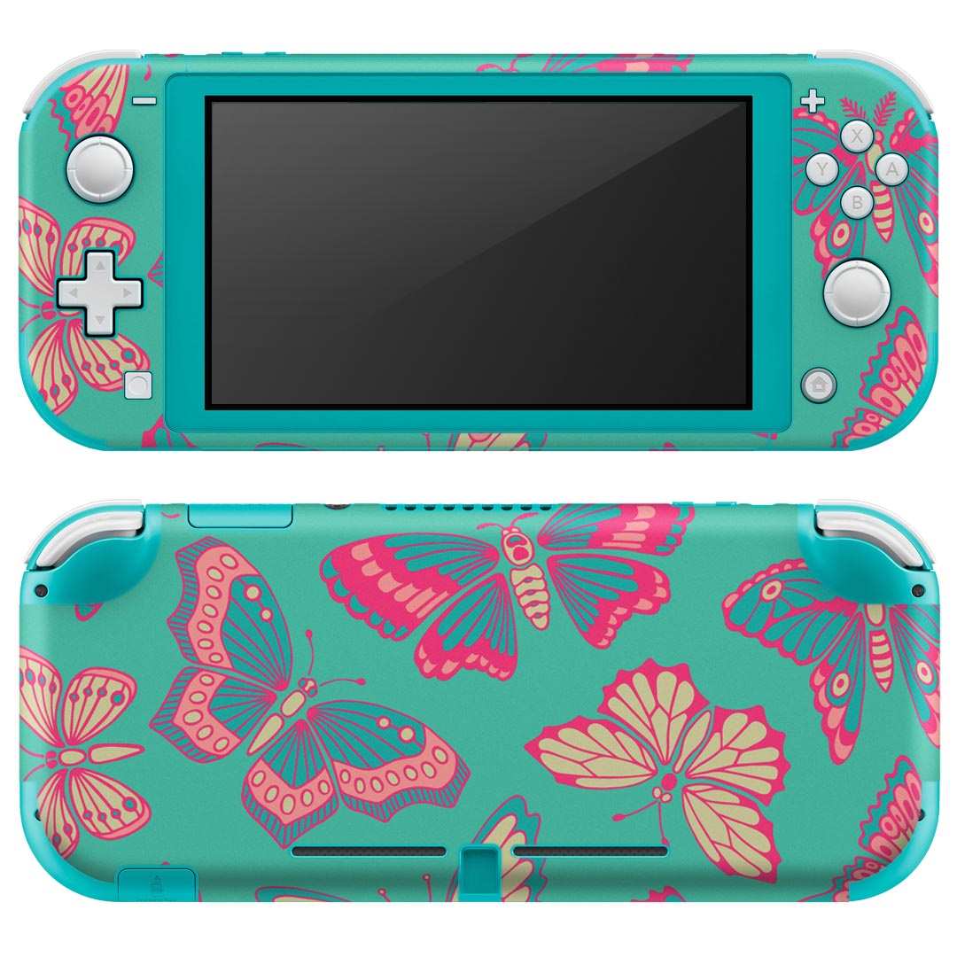 igsticker Nintendo Switch Lite 専用 デザインスキンシール 全面 ニンテンドー スイッチ ライト 専用 ゲーム機 カバー アクセサリー フィルム ステッカー エアフリー 011153 蝶　エスニック　緑