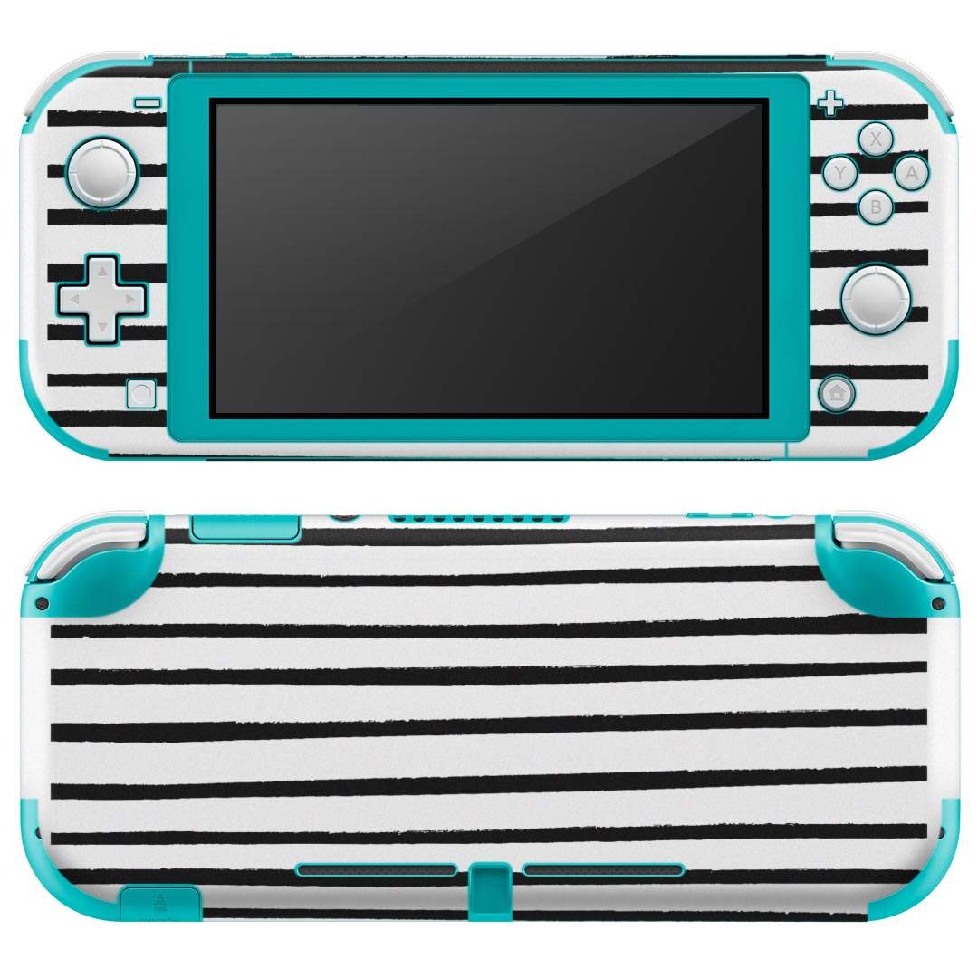 igsticker Nintendo Switch Lite 専用 デザインスキンシール 全面 ニンテンドー スイッチ ライト 専用 ゲーム機 カバー アクセサリー フィルム ステッカー エアフリー 011238 ボーダー　白　黒
