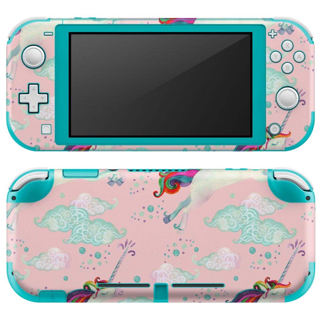 igsticker Nintendo Switch Lite 専用 デザインスキンシール 全面 ニンテンドー スイッチ ライト 専用 ゲーム機 カバー アクセサリー フィルム ステッカー エアフリー 011353 ペガサス　虹　ピンク