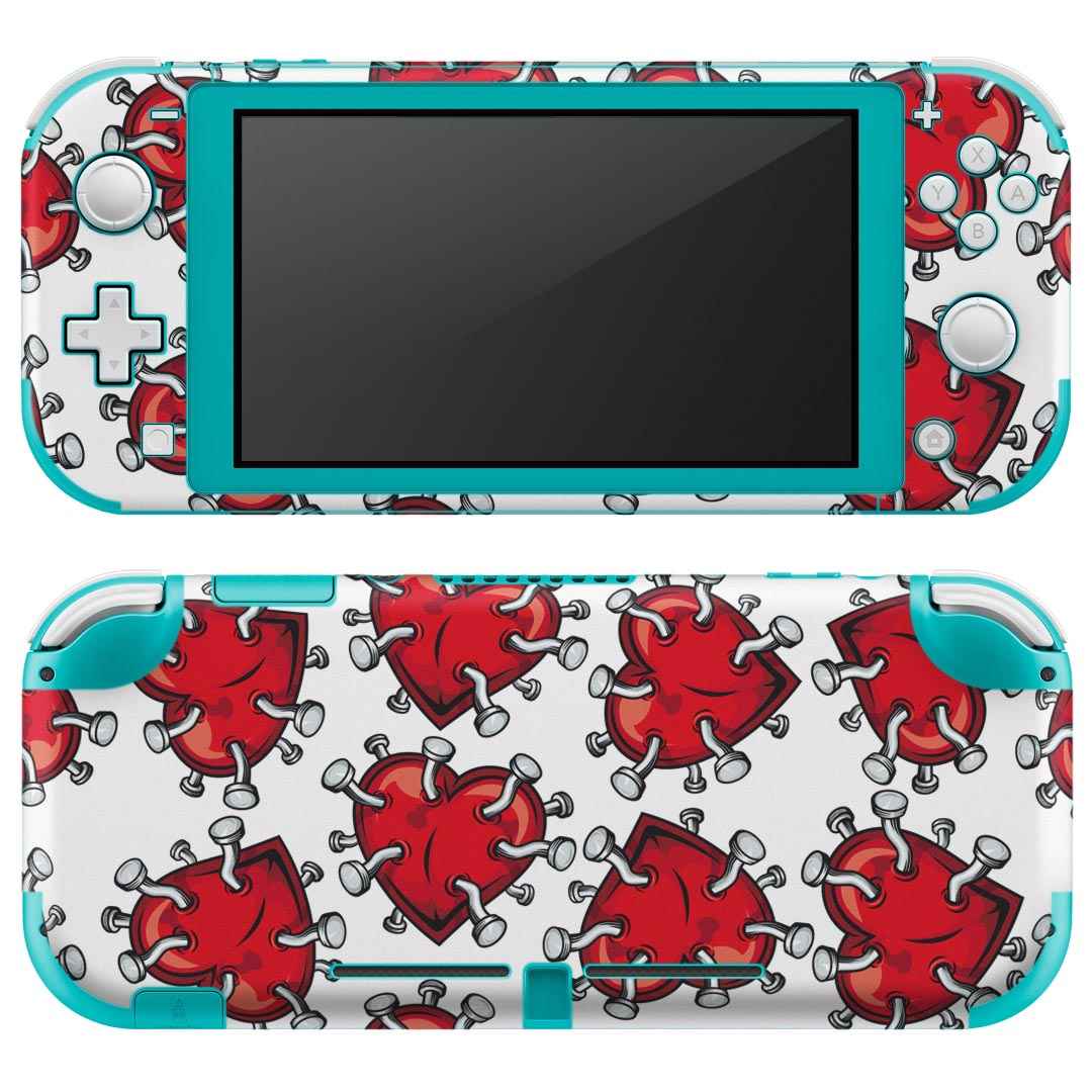 igsticker Nintendo Switch Lite 専用 デザインスキンシール 全面 ニンテンドー スイッチ ライト 専用 ゲーム機 カバー アクセサリー フィルム ステッカー エアフリー 011675 ハート 釘 赤