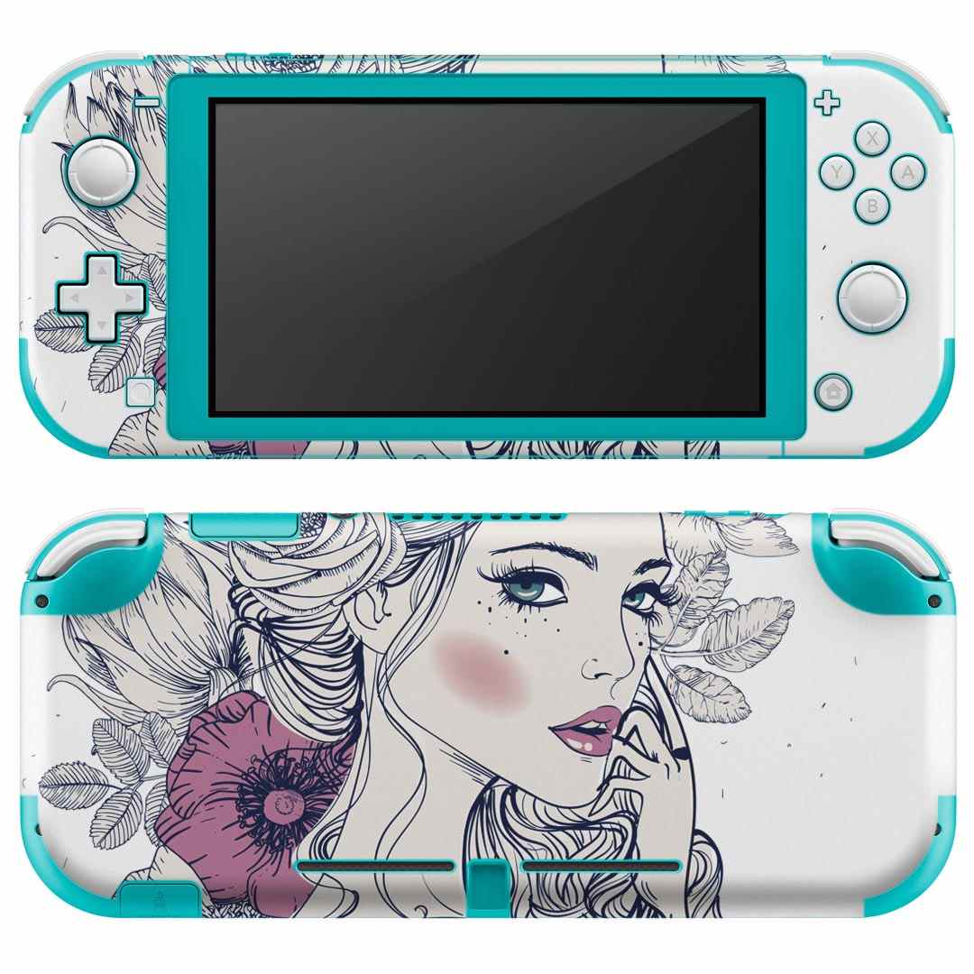 igsticker Nintendo Switch Lite 専用 デザインスキンシール 全面 ニンテンドー スイッチ ライト 専用 ゲーム機 カバー アクセサリー フィルム ステッカー エアフリー 011721 女性 花 蝶