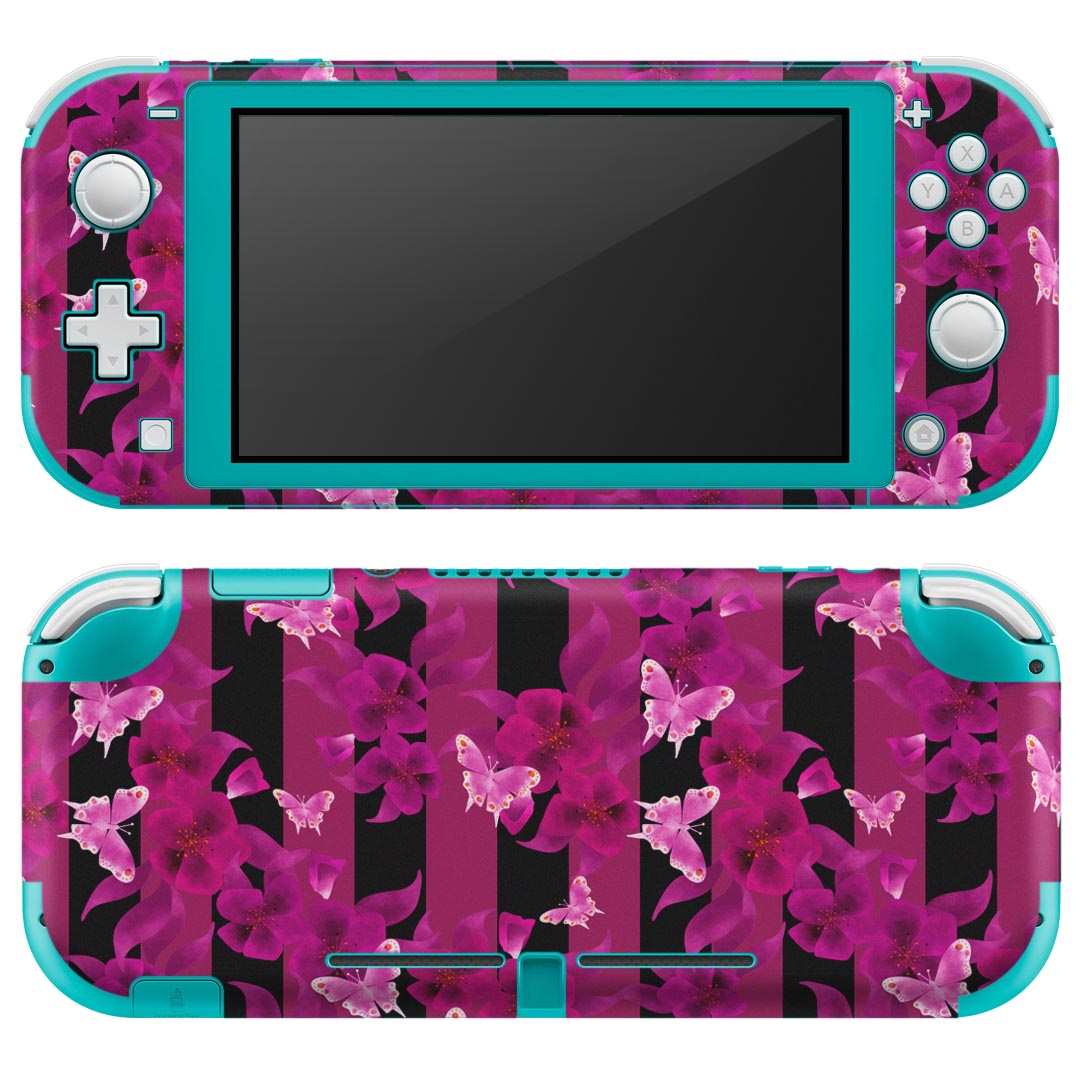igsticker Nintendo Switch Lite 専用 デザインスキンシール 全面 ニンテンドー スイッチ ライト 専用 ゲーム機 カバー アクセサリー フィルム ステッカー エアフリー 011778 花 蝶 ボーダー