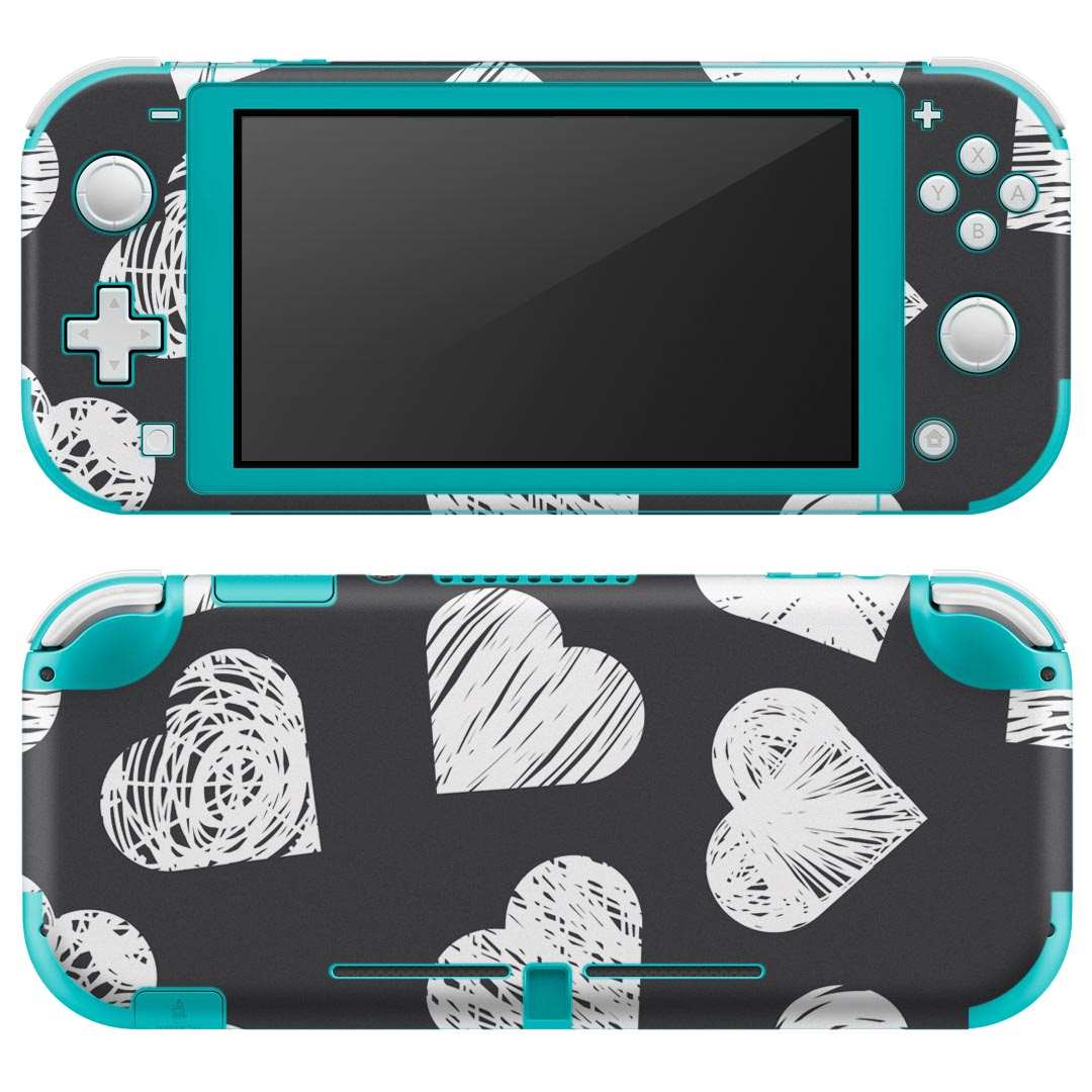 igsticker Nintendo Switch Lite 専用 デザインスキンシール 全面 ニンテンドー スイッチ ライト 専用 ゲーム機 カバー アクセサリー フィルム ステッカー エアフリー 011999 ハート　モノトーン　かわいい