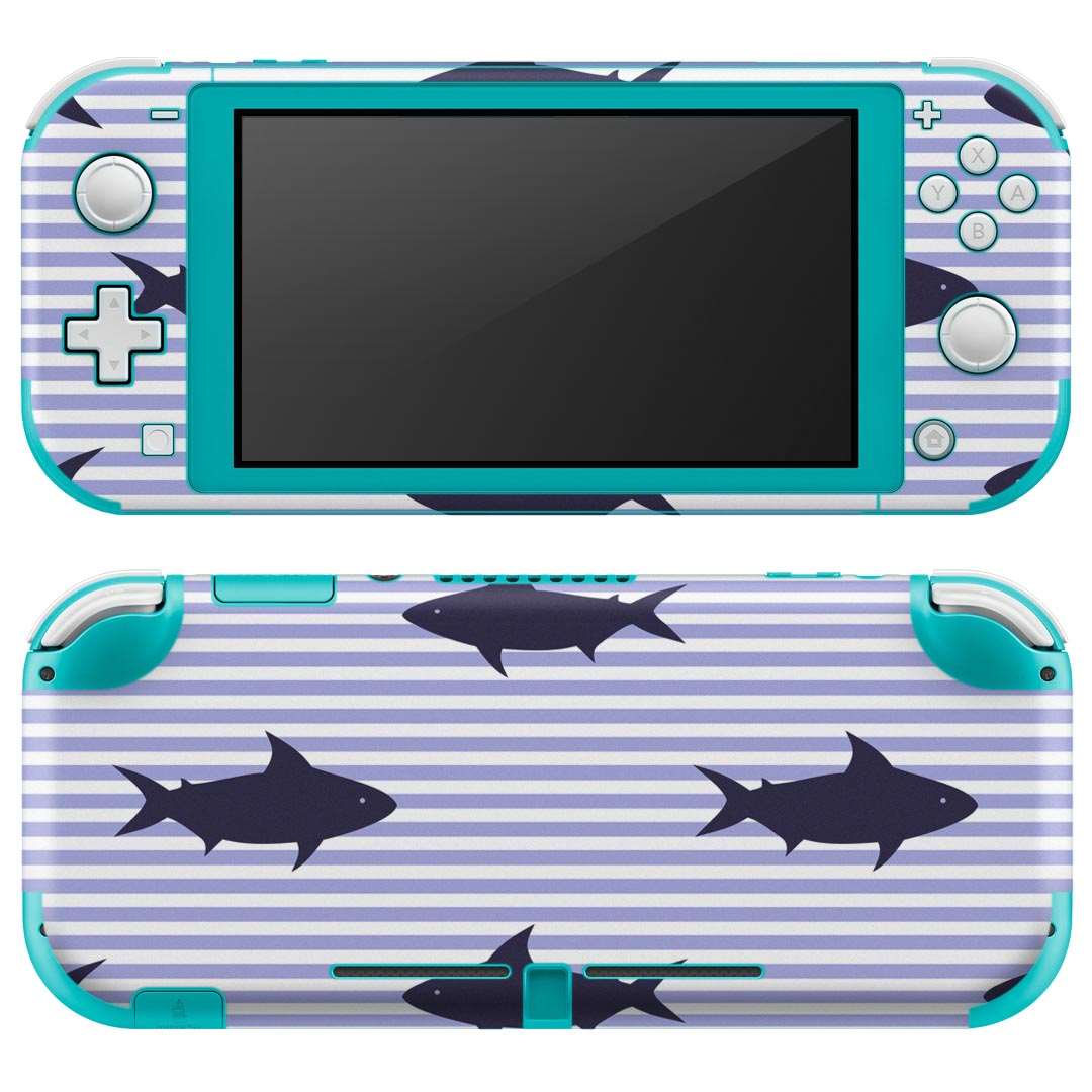 igsticker Nintendo Switch Lite 専用 デザインスキンシール 全面 ニンテンドー スイッチ ライト 専用 ゲーム機 カバー アクセサリー フィルム ステッカー エアフリー 012000 魚　ボーダー　青