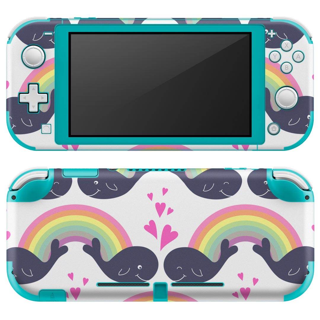 igsticker Nintendo Switch Lite 専用 デザインスキンシール 全面 ニンテンドー スイッチ ライト 専用 ゲーム機 カバー アクセサリー フィルム ステッカー エアフリー 012008 クジラ　虹　ハート