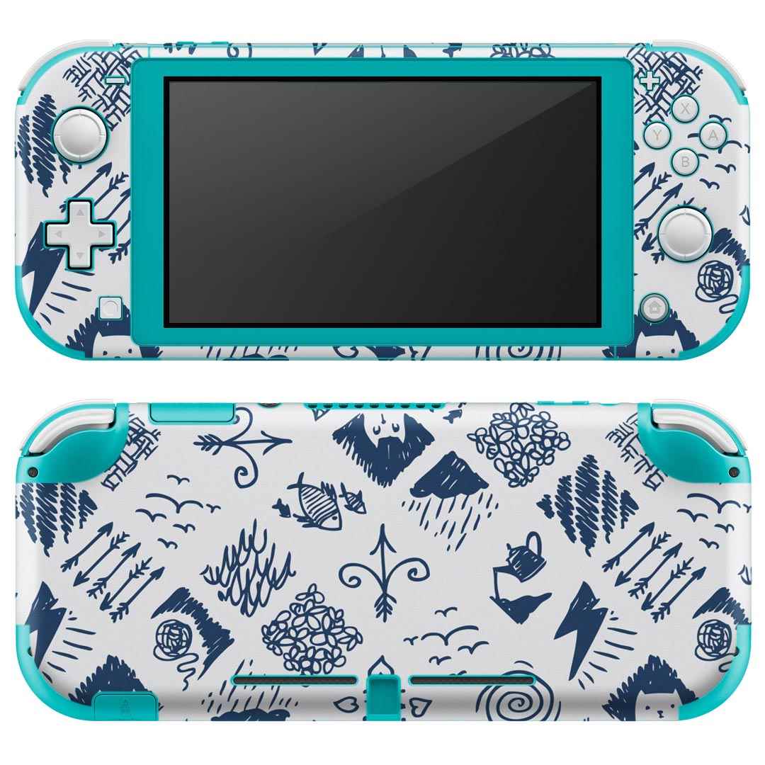 igsticker Nintendo Switch Lite 専用 デザインスキンシール 全面 ニンテンドー スイッチ ライト 専用 ゲーム機 カバー アクセサリー フィルム ステッカー エアフリー 012053 ねこ　魚　かわいい