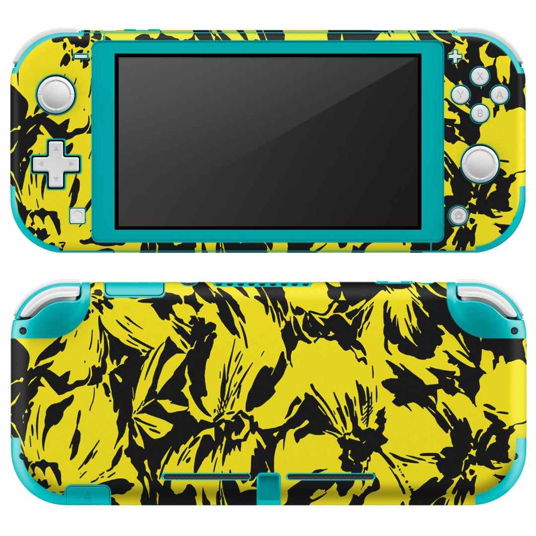 igsticker Nintendo Switch Lite 専用 デザインスキンシール 全面 ニンテンドー スイッチ ライト 専用 ゲーム機 カバー アクセサリー フィルム ステッカー エアフリー 012148 黒　黄色　花柄