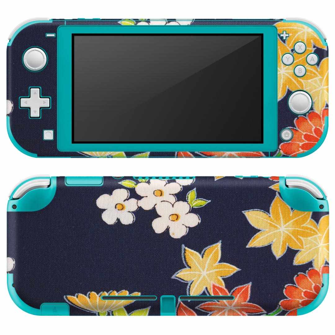 igsticker Nintendo Switch Lite 専用 デザインスキンシール 全面 ニンテンドー スイッチ ライト 専用 ゲーム機 カバー アクセサリー フィルム ステッカー エアフリー 012291 花　植物　ネイビー